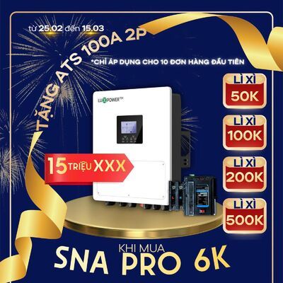 LuxPower SNA PRO 6.5kW (6,5kW) chính hãng: Ưu đãi Khai Xuân 2026 tặng ATS + lì xì tiền mặt