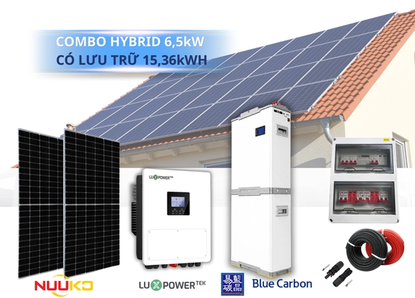 Combo điện năng lượng mặt trời Hybrid 6.5kW – Lưu trữ 15.36kWh