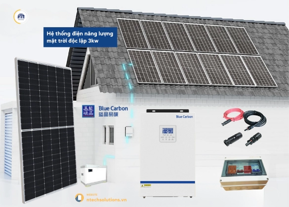 Hệ điện năng lượng mặt trời độc lập 3kw lưu trữ 6.4kw