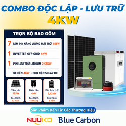 Combo năng lượng mặt trời 4kw Độc lập - Hệ lưu trữ 2,56kw
