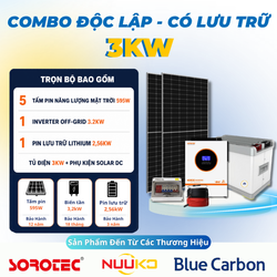 Combo Điện Năng Lượng Mặt Trời 3KW - Hệ Lưu Trữ 2,56KW