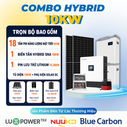 Combo điện năng lượng mặt trời Hybrid 10kW – Có lưu trữ 15.36kWh