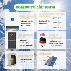 Combo điện năng lượng mặt trời Hybrid 10kW – Có lưu trữ 15.36kWh